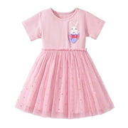 Hiijoy Little Girls Easter Bunny Dress Sparkly Sequin Short Sleeve Tutu Dress